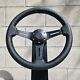 14 Inch (350mm) Brushed Black Steering Wheel Black Stitched Leather And Horn