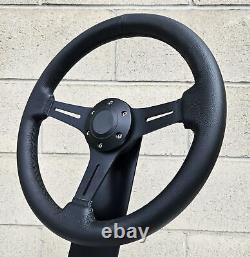 14 inch (350mm) Brushed Black Steering Wheel Black Stitched Leather and Horn