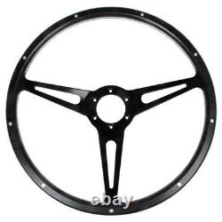 15 6-Bolt 3-Spoke Black Forest Wood Steering Wheel with Slotted Black Spokes