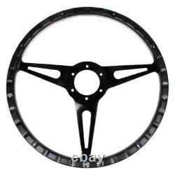 15 6-Bolt 3-Spoke Black Forest Wood Steering Wheel with Slotted Black Spokes