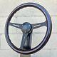 15 Black Steering Wheel With Dark Wood Grip And Plain Horn Button 6 Hole