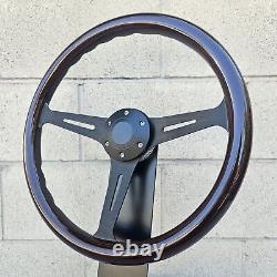 15 Black Steering Wheel With Dark Wood Grip and Plain Horn Button 6 Hole