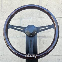 15 Black Steering Wheel With Dark Wood Grip and Plain Horn Button 6 Hole