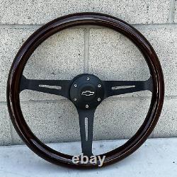 15 Black Steering Wheel With Wood Grip and Official Chevy Horn Button 6 Hole