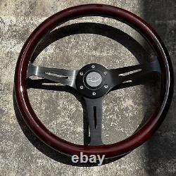 15 Black Steering Wheel With Wood Grip and Official Chevy Horn Button 6 Hole