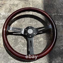 15 Black Steering Wheel With Wood Grip and Official Chevy Horn Button 6 Hole