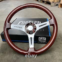 15 Chrome Dark Wood Steering Wheel with Horn Button 1974-94 Chevy C10 Pickup