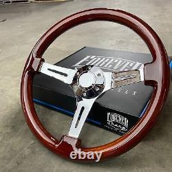 15 Chrome Dark Wood Steering Wheel with Horn Button 1974-94 Chevy C10 Pickup