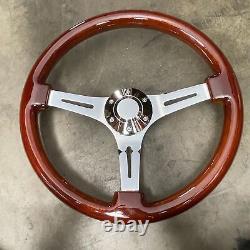 15 Chrome Dark Wood Steering Wheel with Horn Button 1974-94 Chevy C10 Pickup