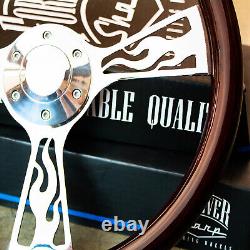 15 Chrome Flame Steering Wheel Dark Wood Grip with Plain Horn Button