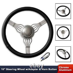 15 Chrome Full Wrap Banjo Steering Wheel GM Built-in Adapter with Horn Button