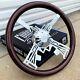 15 Chrome Hawkeye Gun Steering Wheel Dark Wood Grip, 6 Hole Chevy Ford Gmc