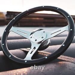 15 Chrome Spokes Steering Wheel with Dark Wood Grip and Billet Horn 6 Hole