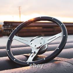 15 Chrome Spokes Steering Wheel with Dark Wood Grip and Billet Horn 6 Hole