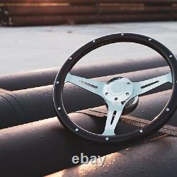 15 Chrome Spokes Steering Wheel with Dark Wood Grip and Billet Horn 6 Hole