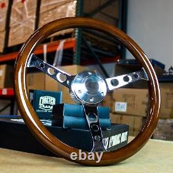 15 Chrome Steering Wheel with Dark Wood Mahogany Grip 6 Hole