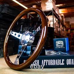 15 Chrome Steering Wheel with Dark Wood Mahogany Grip 6 Hole