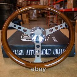 15 Chrome Steering Wheel with Dark Wood Mahogany Grip 6 Hole