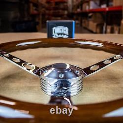 15 Chrome Steering Wheel with Dark Wood Mahogany Grip 6 Hole