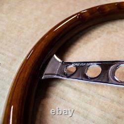 15 Chrome Steering Wheel with Dark Wood Mahogany Grip 6 Hole