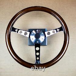 15 Chrome Steering Wheel with Dark Wood Mahogany Grip 6 Hole