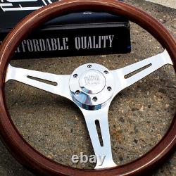 15 Chrome Steering Wheel with Real Dark Wood Mahogany Grip 6 Hole