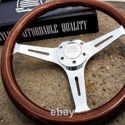 15 Chrome Steering Wheel with Real Dark Wood Mahogany Grip 6 Hole