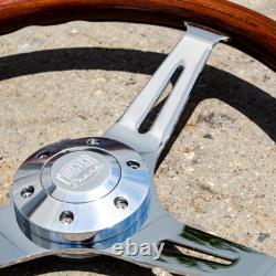 15 Chrome Steering Wheel with Real Dark Wood Mahogany Grip 6 Hole Empire