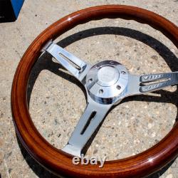 15 Chrome Steering Wheel with Real Dark Wood Mahogany Grip 6 Hole Empire