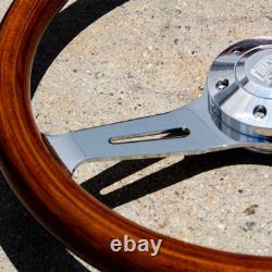 15 Chrome Steering Wheel with Real Dark Wood Mahogany Grip 6 Hole Empire