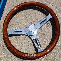 15 Chrome Steering Wheel with Real Dark Wood Mahogany Grip 6 Hole Empire