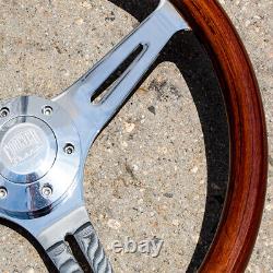 15 Chrome Steering Wheel with Real Dark Wood Mahogany Grip 6 Hole Empire