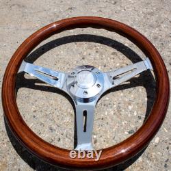 15 Chrome Steering Wheel with Real Dark Wood Mahogany Grip 6 Hole Empire