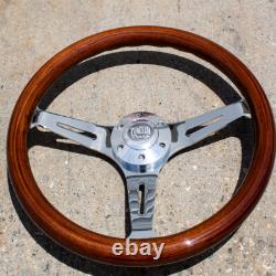 15 Chrome Steering Wheel with Real Dark Wood Mahogany Grip 6 Hole Empire