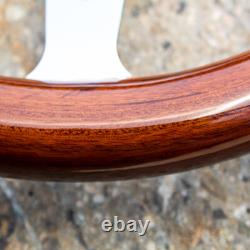 15 Chrome Steering Wheel with Real Dark Wood Mahogany Grip 6 Hole Empire