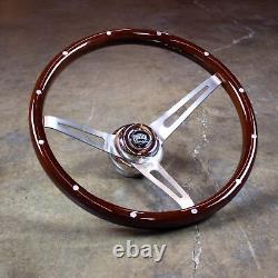 15 Deep Dish Steering Wheel with Dark Wood and Aluminum Rivets and Horn Button