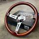 15 Inch Chrome Polished Steering Wheel Dark Wood 3-spoke With Chrome Horn Button