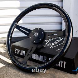 15 Inch Matte Black Steering Wheel Black Mahogany Wood Grip and Horn Button