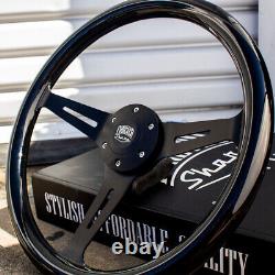 15 Inch Matte Black Steering Wheel Black Mahogany Wood Grip and Horn Button