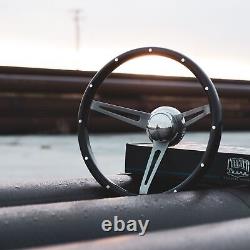 15 Steering Wheel with Chrome Spokes Deep Dish Dark Wood with Rivets