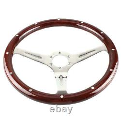 15 inch Wood Grain Slotted Car Steering Wheel 3 Spokes Riveted light wood grip