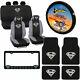 15pc Superman Silver Front Back Car Floor Mats Seat Covers Steering Wheel Cover