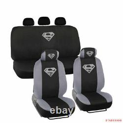 15pc Superman Silver Front Back Car Floor Mats Seat Covers Steering Wheel Cover