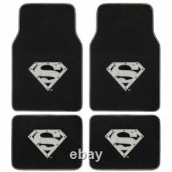 15pc Superman Silver Front Back Car Floor Mats Seat Covers Steering Wheel Cover