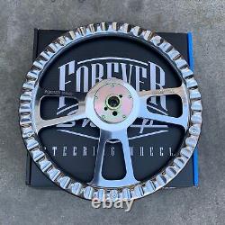 16 Chrome Semi Truck Steering Wheel with Black Vinyl Grip Chevy Ford Muscle Rod