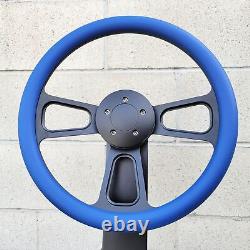 16 Inch Black Billet Semi Truck Steering Wheel Blue Vinyl Grip 5 Hole