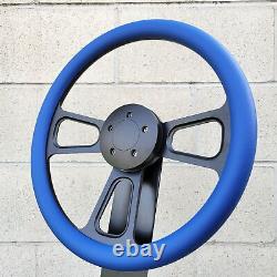 16 Inch Black Billet Semi Truck Steering Wheel Blue Vinyl Grip 5 Hole