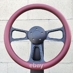 16 Inch Black Billet Semi Truck Steering Wheel Burgundy Vinyl Grip 5 Hole