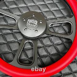 16 Inch Black Billet Semi Truck Steering Wheel with Red Vinyl Grip 5 Hole