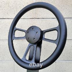 16 Inch Black Semi Truck Steering Wheel All Black Vinyl Grip 5 Hole